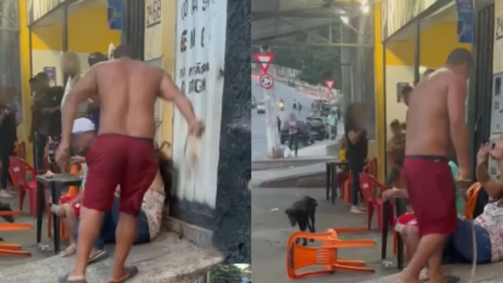 Imagens mostram suspeito agredindo a vítima com um chicote Reprodução/Redes Sociais