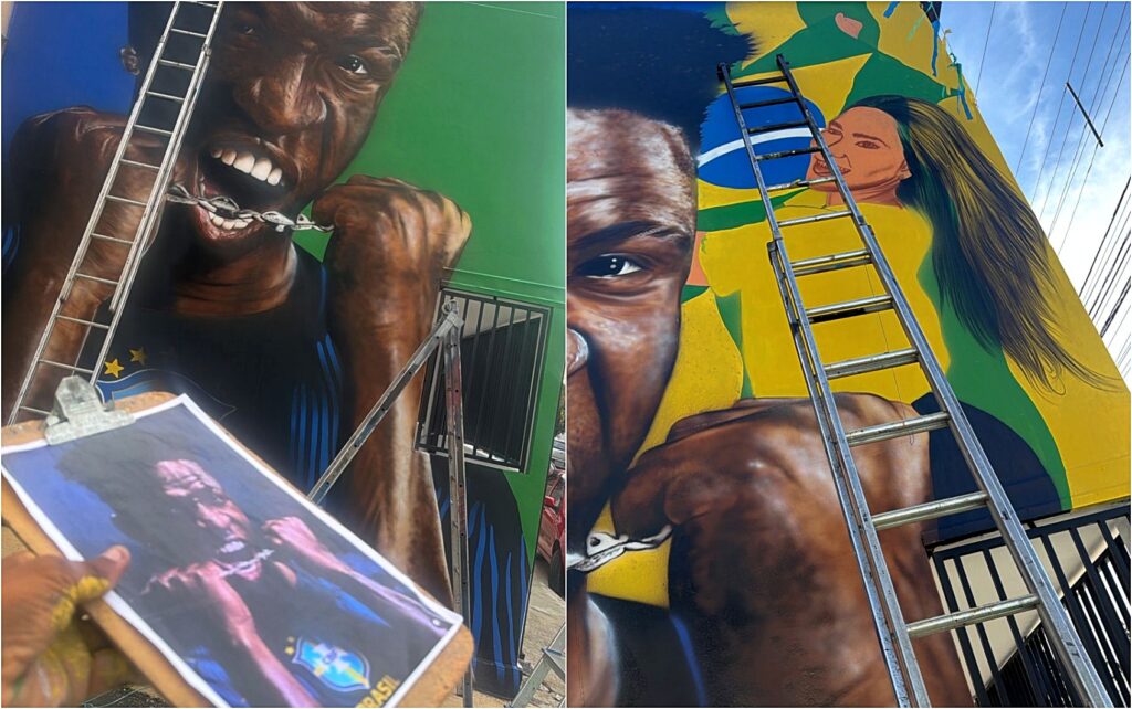 tinta verde neste sábado (16), um dia após o fim do relacionamento. Mural de Vin