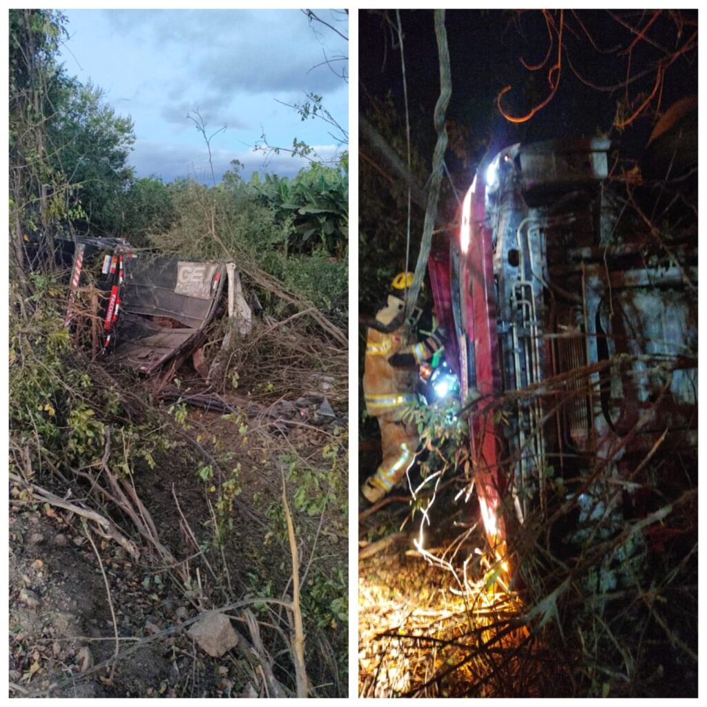 Grande Minas no WhatsApp Caminhão tombou fora da pista Corpo de Bombeiros/Divulgação