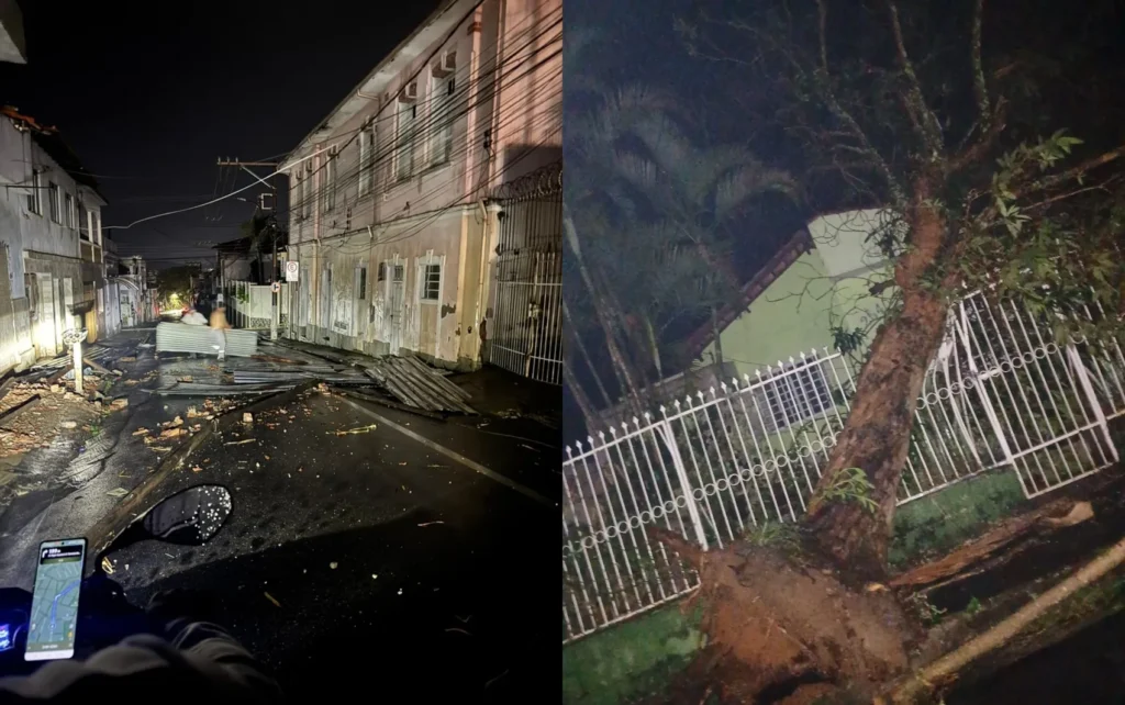 Temporal causa destruição e bloqueia vias em Varginha após ventania