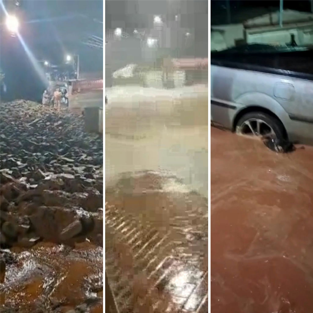 Forte chuva inunda cidades e cobre ruas de lama na Região Central de Minas Gerais