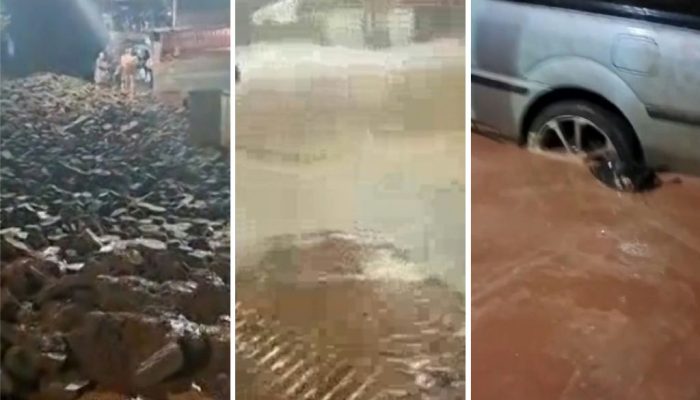 Forte chuva inunda cidades e cobre ruas de lama na Região Central de Minas Gerais