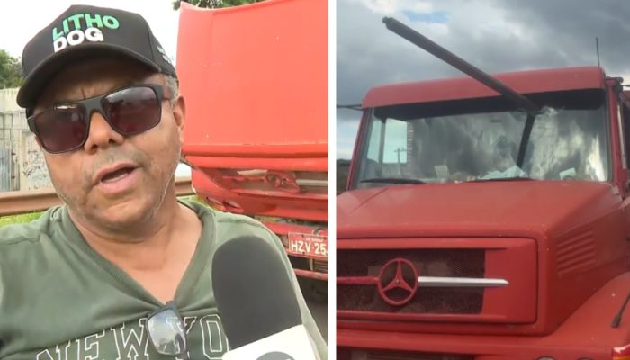Motorista de caminhão que foi atingido por vergalhão TV Globo/Reprodução