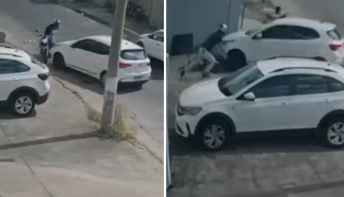 câmeras de segurança (veja acima) mostram o momento em que Thiago Karlyan Ramos