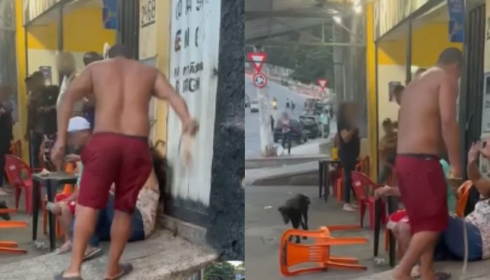 Imagens mostram suspeito agredindo a vítima com um chicote Reprodução/Redes Sociais