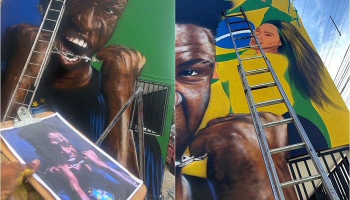 tinta verde neste sábado (16), um dia após o fim do relacionamento. Mural de Vin