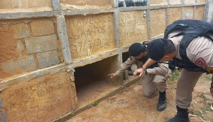 Mulher é encontrada em túmulo em Visconde do Rio Branco Polícia Militar/Divulgação