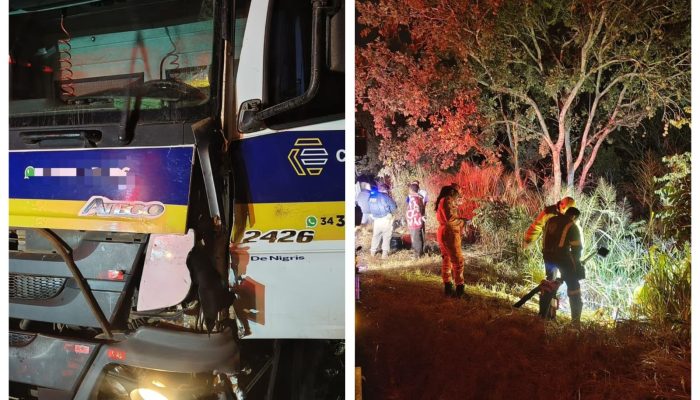 Motociclista bateu em caminhão e foi arremessado para ribanceira Samu/Divulgação
